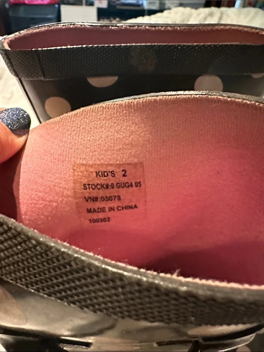 L.L. Bean Kids Black Rain Boots with Pink Polka Dots
